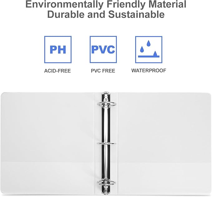 3 Ring Binder 2 Inch, ViVin Sturdy 2"-Round Ring Binder with 2 Interior Pockets, Clear View Cover, PVC-Free, Fits 400 Sheets of 8.5'' x 11'' Paper, Office Home School (6 Pack, White)