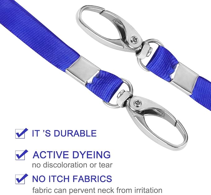 50 Pack Lanyards for Id Badges Holder Bulk Lanyard with Clip Swivel Hooks(Blue)