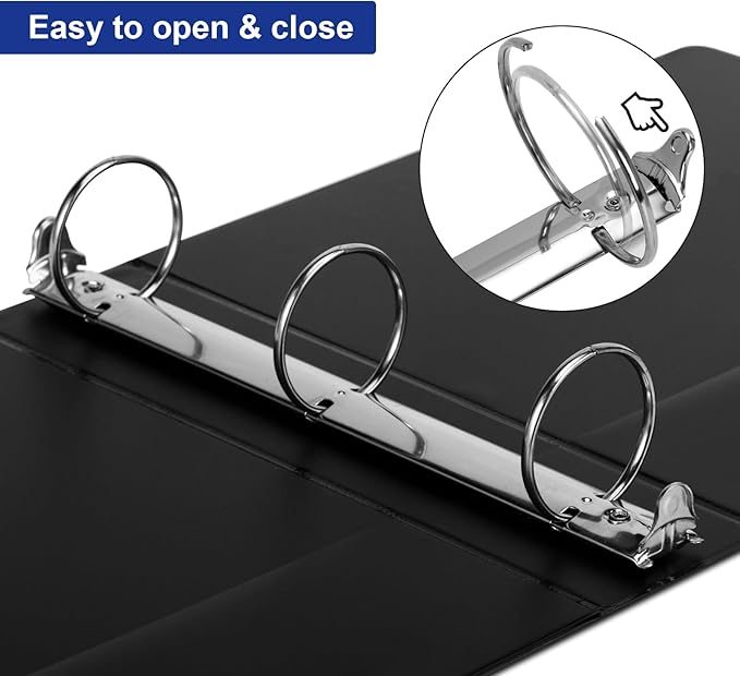 3 Ring Binder 2 Inch, ViVin Sturdy 2"-Round Ring Binder with 2 Interior Pockets, Clear View Cover, PVC-Free, Fits 400 Sheets of 8.5'' x 11'' Paper, Office Home School (6 Pack, Black)