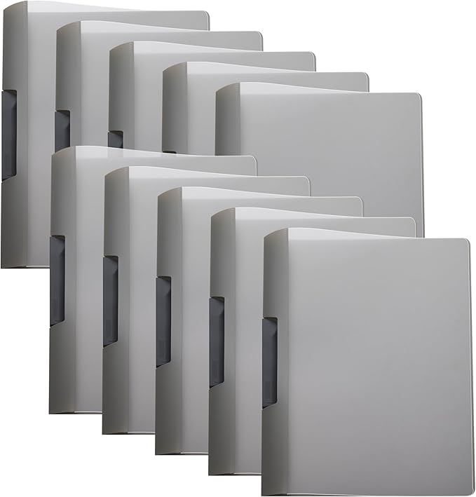 TOTiyea 10 Pack Clear Report Covers with Swing Clip, File Folder with Swing Clip, 30 Sheets Capacity, Slide Locking Report Covers, Letter Size (Grey, 10 Pack)