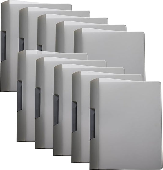 TOTiyea 10 Pack Clear Report Covers with Swing Clip, File Folder with Swing Clip, 30 Sheets Capacity, Slide Locking Report Covers, Letter Size (Grey, 10 Pack)
