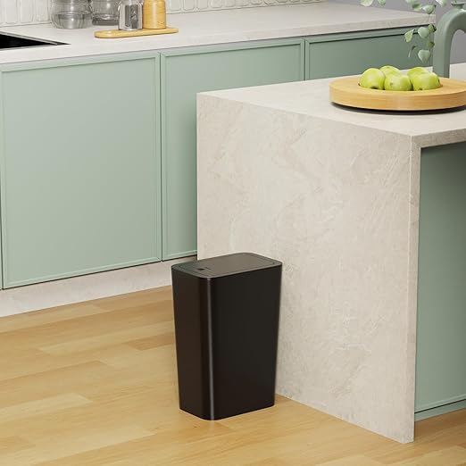 N. NETDOT 3 Pack 10 Liter Small Trash Can with lid, 2.6 Gallon,Garbage Can Slim Trash Bin Waste Basket for Bathroom,Kitchen,Bedroom,Living Room,Office,Laundry - Black