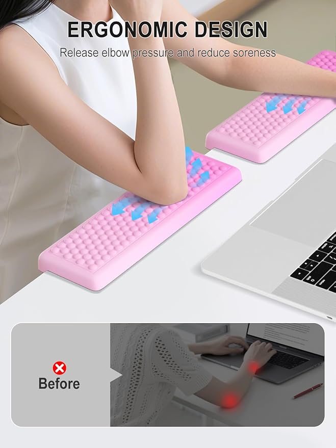 Hsurbtra L-Shaped Desk Elbow Pad, 2-Piece Soft Memory Foam Elbow Support Padding with Non-Slip Rubber Base, Ergonomic Desk Edge Cushion Wrist Rest for Office, Home, Work, Gaming, Gradient Pink