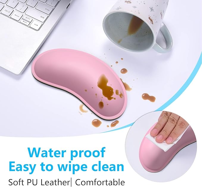 Dapesuom Mouse Wrist Rest, Ergonomic Memory Foam Mouse Wrist Support, Leather Hand Rest Pad Cushion for Gaming, Office, Laptop, Wireless Mouse, Men, Women, Pain Relief & Easy Typing, Rose Pink