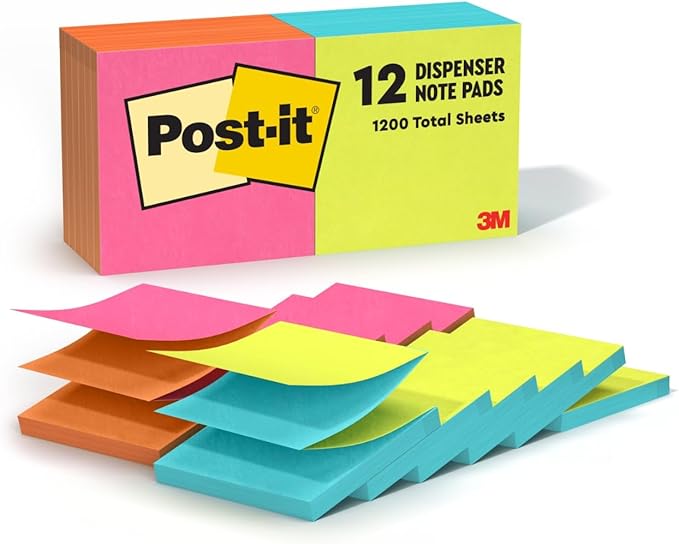 Post-it Pop-up Notes 3x3 in, 12 Pads, America's’s #1 Favorite Sticky Notes, Alternating Colors, Poptimistic Collection. Clean Removal, Recyclable (R330-N-ALT)