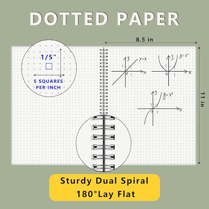 8.5" x 11" Dotted Spiral Notebook with 120 GSM Thick Paper, Removable Elastic Band and Transparent Hard Cover, 160 Pages per Notepad (2 Pack, A4)