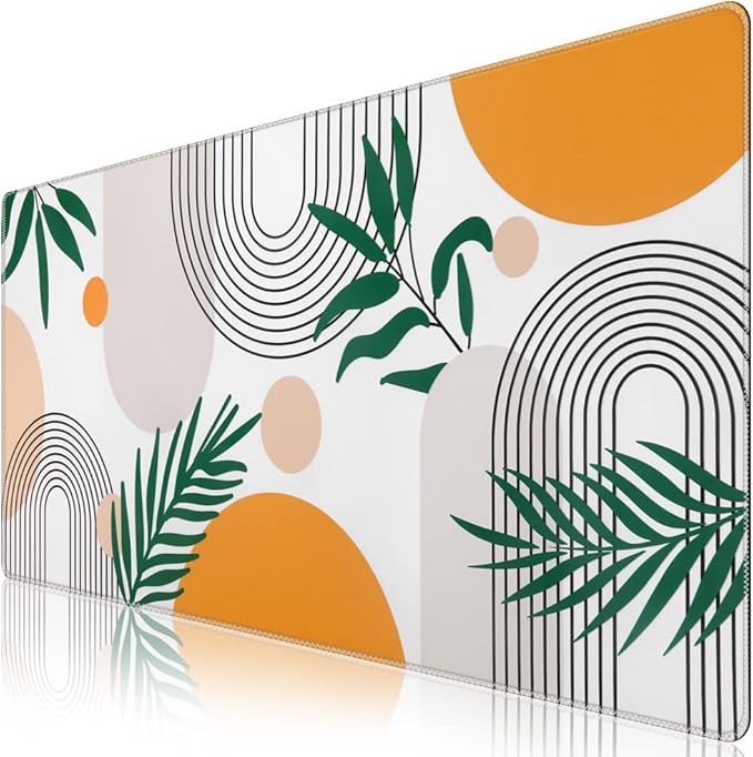 iCasso Extended Gaming Mouse Pad (35.4x15.7 in), Large 3mm Non-Slip Rubber Base Mousepad with Stitched Edges, Waterproof Keyboard Mouse Mat Desk Pad for Work, Game, Office, Home-Elm Leaf