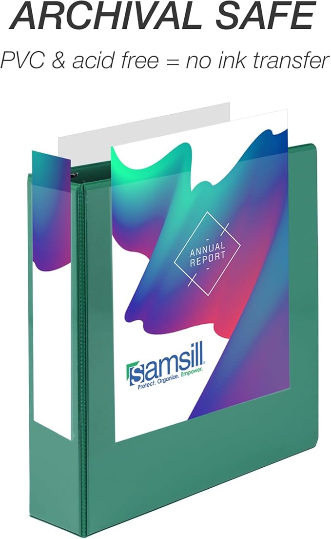 Samsill 2 Inch 3 Ring Binder, Made in USA, Economy Round Ring, Clear View Cover, 425 Sheet Capacity - for School, Home, Office - Forest Green