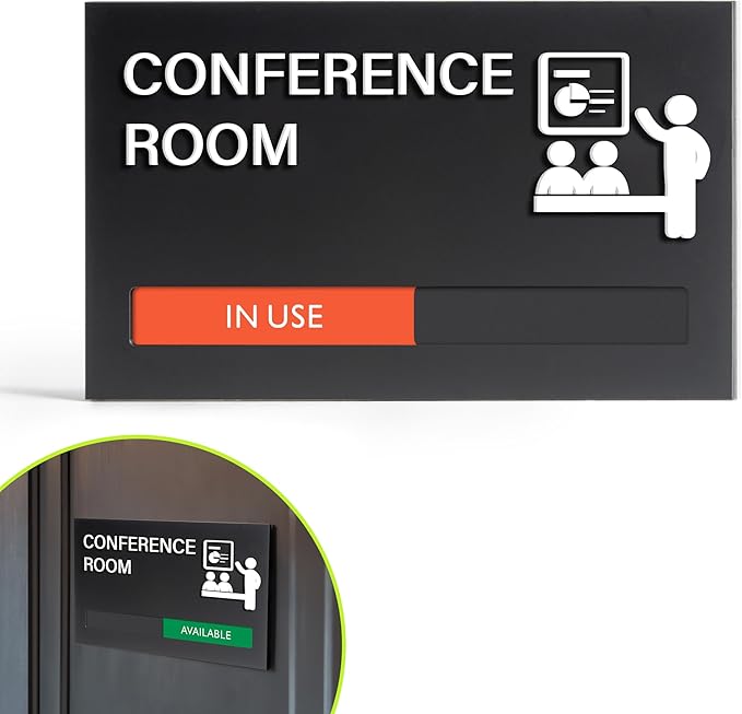 Conference Room Door Signs for Office, Meeting In Progress Door Sign, In Use Available Slider Indicator Tells Whether Room Vacant Or Occupied