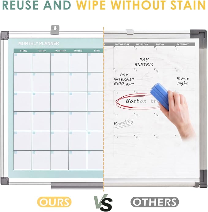 MAKELLO Dry Erase Calendar for Wall, White Board Calendar with Next Month for Office, Family, Kitchen and Bedroom, 24x18 inches