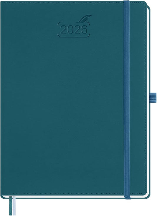 BEZEND 2026 Planner Weekly and Monthly (8.5" x 11") Daily Calendar with Half-Hourly Timeslots & Tab (Jan-Dec) Note & Expenses, Pen Holder, Inner Pocket, Vegan Leather Hardcover - Dark Green
