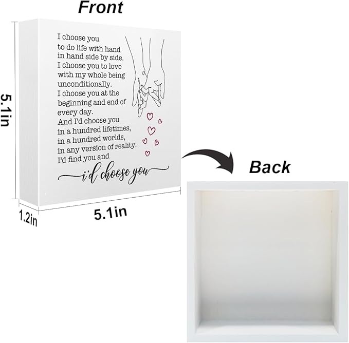 Wedding Gifts Office Supplies Rustic Desk Decor Romantic White Wooden Box Sign Anniversary Marriage Engagement Gifts Farmhouse Wood Plaque for Couples Wife Home Shelf Table Decorations Valentine Day