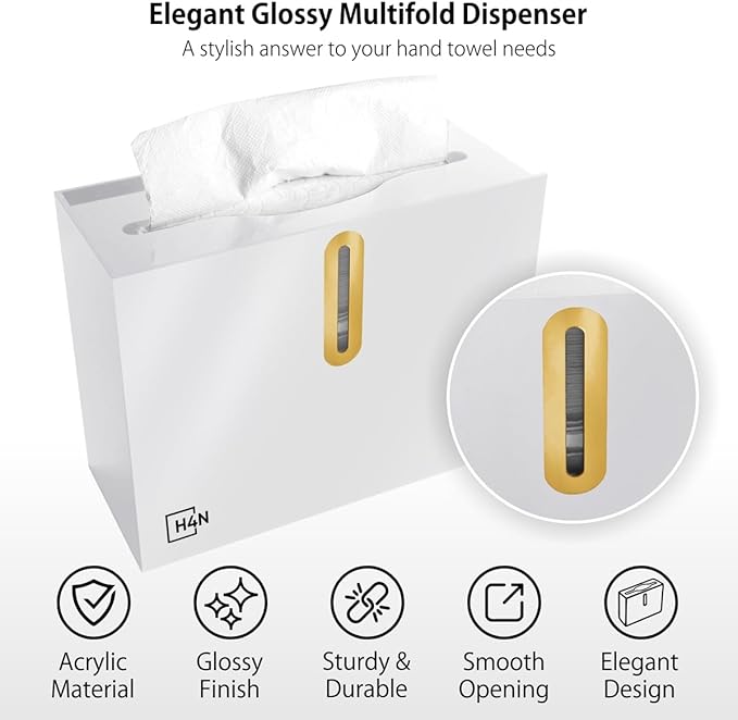 H4N Multifold Hand Paper Towel Dispenser Countertop, Compact Design, Single Sheet Dispensing for Home and Commercial Use, White