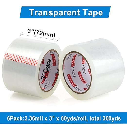3" Heavy Duty Packing Tape 6 Rolls, Total 360Y - 3 inch x 65 Yards, 2.4 mil Thick, Clear 3 Inch Wide Packaging Tape for Shipping, Mailing, Moving & Storage
