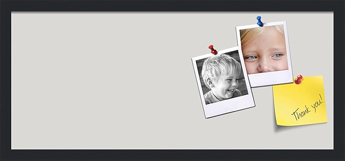 PinPix 28x12 Inch Cork Bulletin Board. This Decorative Framed Pin Board Comes with Light Stone Design and a Satin Black Frame. Ideal for Home Office Decor or Message Board (PinPix-1809)