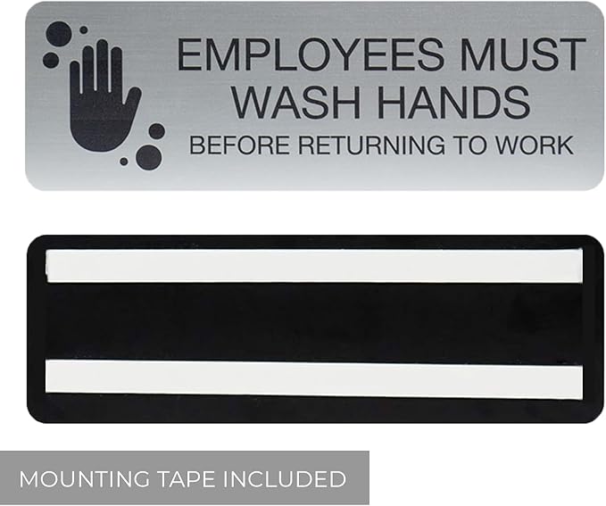 SBLABELS Employees Must Wash Hands Indoor Easy Adhesive Mount Door and Wall Sign for Restaurants and Small Businesses 3" x 9" - Silver