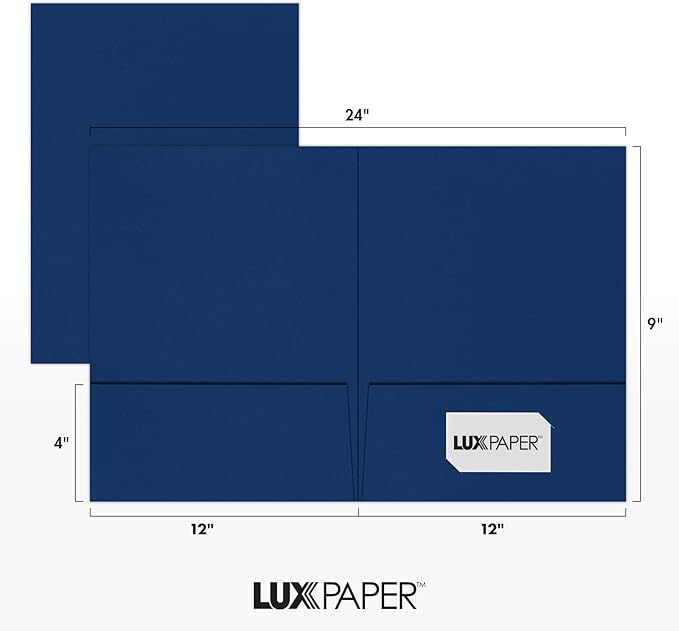 LUXPaper 9" x 12" Presentation Folders | Two Pocket | Navy Blue | 100lb. Cover | 10 Qty