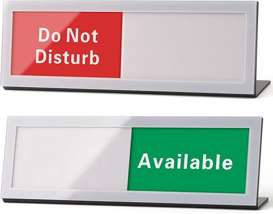 Do Not Disturb Sign with Slider, Acrylic Privacy Status Indicator for Office Desk Sign, Available Do Not Disturb Signs for Desk, 9.75" x 3" Silver
