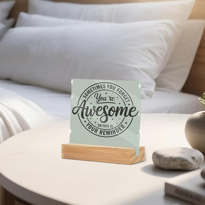 Motivational Office Decor Sign, Inspirational Quotes Acrylic Sign With Wooden Stand, Thank You Gifts for Home Office Desk Decorative Signs for Tabletop Cubicle Shelf Desk Accessories Decor