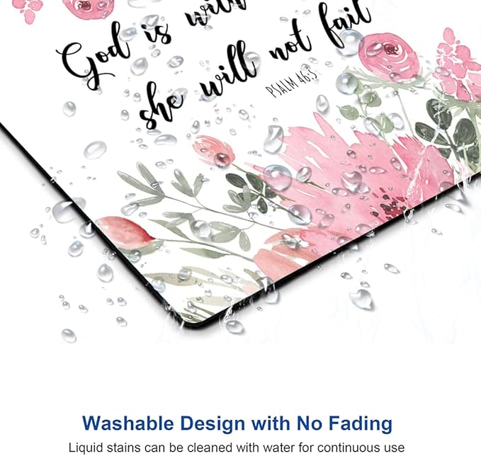 Mouse Pad, Cute Inspirational Quote with Floral Mouse Pad for Women, Washable Square Cloth Mousepad for Office Laptop, Non-Slip Rubber Computer Mouse Pads for Wireless Mouse, Psalm 46:5