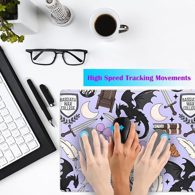 Cute Desk Pad Kawaii Black Loong Mouse Pad Purple Magic Desk Keyboard Pad, Large Gaming Mouse Pad for Desk Decor Computer Desk Home Office Decor for Girl with Stitched Eges Protector Mat 31.5x15.7 in