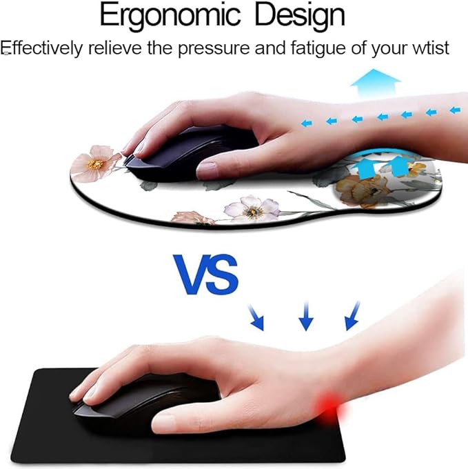 Ergonomic Mouse Pad with Wrist Support,Mouse Pad with Wrist Rest,Relieve Wrist Pain Mousepad Non-Slip Rubber Base,Mouse Pads for Desk,Computers,Laptop,Office,Home,Accessories Watercolor Floral