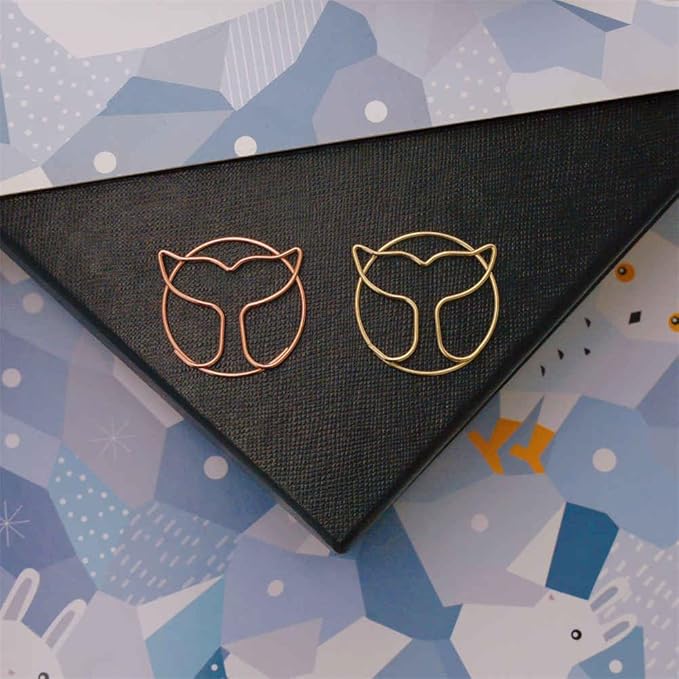 OWLFAVO 36pcs Whale Tail Shape Paper Clips with Clear Box, Rose Gold and Yellow Gold, Funny Cute Paperclips Bookmarks Planner Clips for Fun Office Supplies School Gifts Wedding Decoration