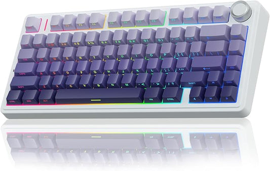AULA F75 Pro Wireless Mechanical Keyboard,75% Hot Swappable Custom Keyboard,RGB Backlit,Pre-lubed Linear Switches,Side Printed PBT Keycaps Mechanical Gaming Keyboards,Gradient Purple