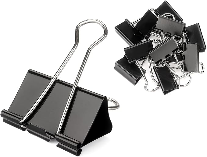 ZZTX Black Binder Clips Paper Clamps Clips Small Size, 1.0 Inches, 36 Pack