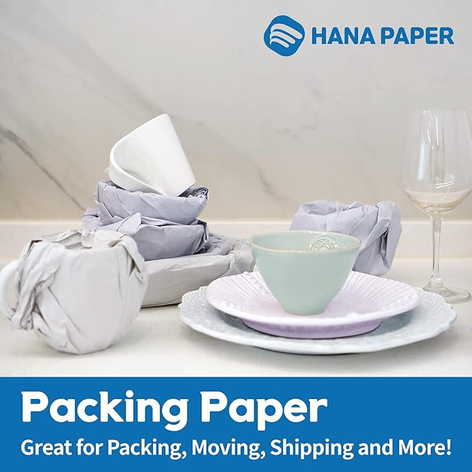 HANA PAPER 30.5" x 17" Large size (250 sheets, 9.5lb) Packing Paper Sheets for Moving, A grade of Newsprint paper for wrapping, storage, shipping. Box packaged. Ideal for wrap dish, glassware.