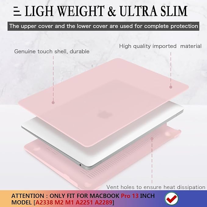 CISSOOK Baby Pink Case for MacBook Pro 13 inch 2025-2016 Release Model A2338 A2251 A2289, Plastic Hard Shell Case + Keyboard Cover Compatible with MacBook Pro 13" M2 M1