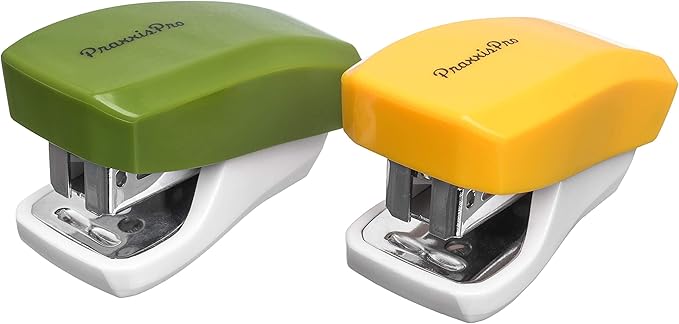 Desk Accessories - Aria Premium Mini Stapler Set - with Built-in Staple Removers, 2000 Standard Staples Included - for Office, School, and Travel, Set of 2, Yellow & Green