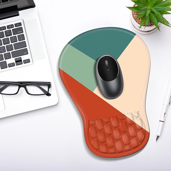 YIWEI Ergonomic Mouse Pad with Wrist Rest Support, Mousepad with Comfortable Memory Foam Wrist Rest and Non-Slip PU Base for Pain Relief, Computer, Laptop, Office, Home (Blocks)