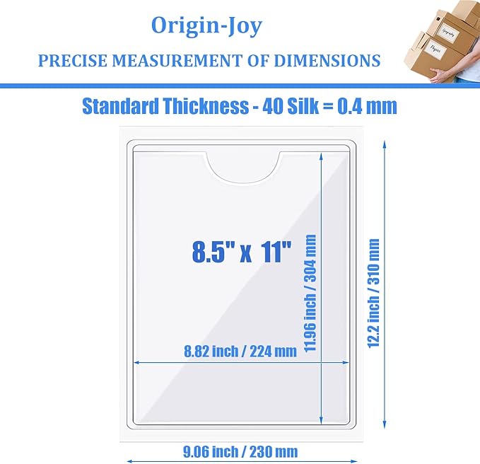 Origin-Joy 25 PCS Self-Adhesive Index Label Pockets, Clear Plastic Peel & Stick Card Holders with Top Open for Loading (8.5 x 11 inch)
