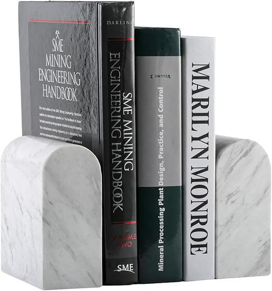 Koville Greek Natural Marble Bookends for Shelves, Book Ends for Heavy Books, 13LBS Ultra Heavy Duty Book Holders, Triumphal Arch Bookends Office Bookshelf Decor for CDs/Video Games(Volakas)