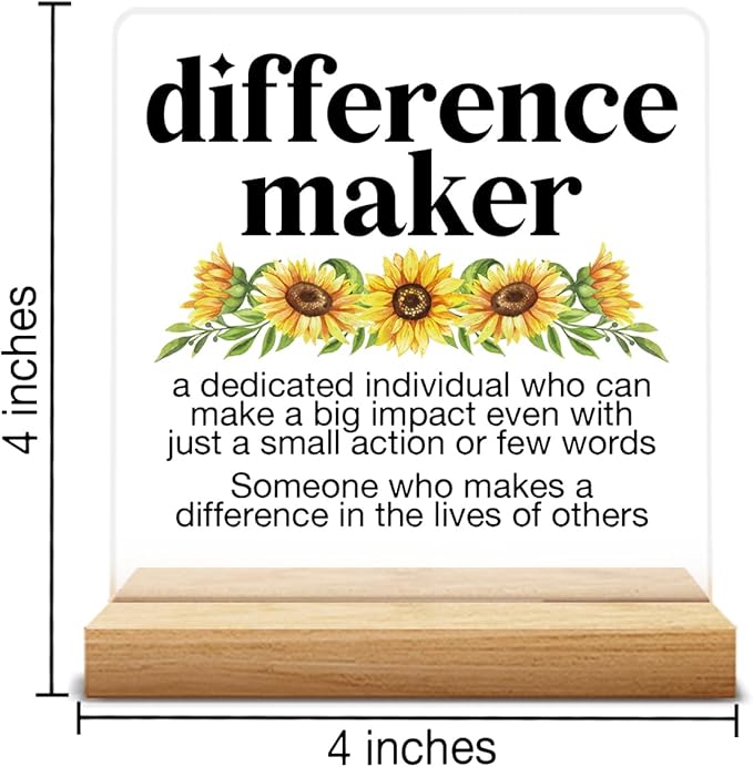 Appreciation Gifts for Women Men Coworker, Thank You Gifts for Coworker Teacher Nurse Boss Lady, Difference Maker Definition Acrylic Desk Sign Decor