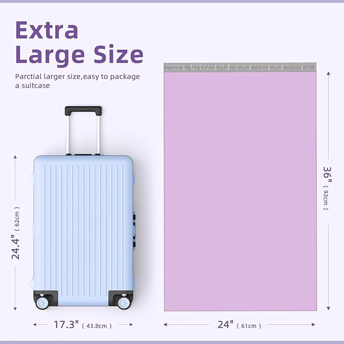 Fuxury 250 Pack 24x36" Extra Large Poly Mailers Bulk,Heavy Duty XXL Mailing Envelopes for Clothing,Strong Adhesive Self Seal Big Poly Shipping Bags for Postage Return Books Small Business(Purple)