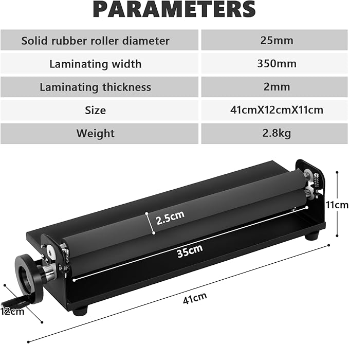 MXBAOHENG 13.8 inches Manual Cold Laminator, 350MM Portable Hand-cranked Cold Press Laminator, 2mm Laminating Thickness, for Individual, Office and School