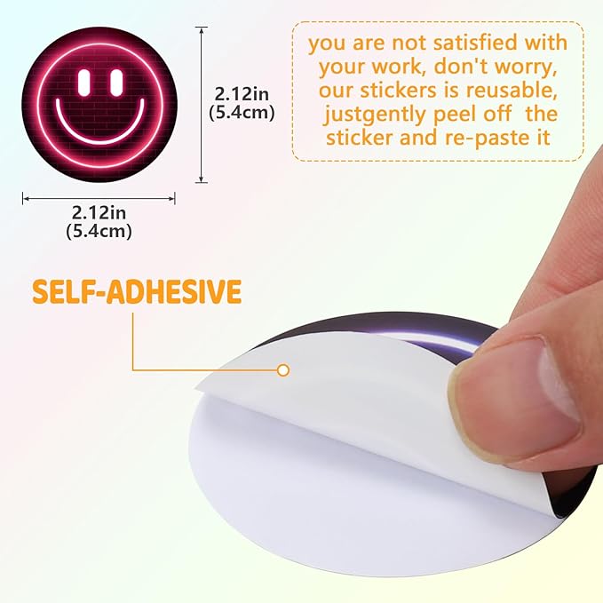 100PCS Smiling Neon Stickers, Cute Water Bottle Stickers for Kids, for Teaching Rewards, Notebooks, Stationery, Luggage, Cartoon PVC Happy Sticker