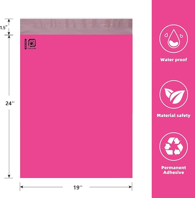 POLYSELLS 50 pcs 19x24 Inches Pink Poly Mailers Shipping Envelopes, Strong Adhesive Sealing, Waterproof, and Tear-resistant Postal Mailing Bags for Clothing, Books, and Accessories