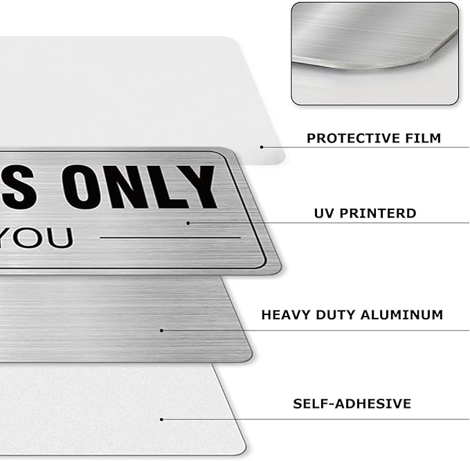 Employees Only Sign Aluminum Silver 9 x 3 Inches Self-Adhesive Waterproof Metal Door Wall Sign for Business Offices 4 Pack
