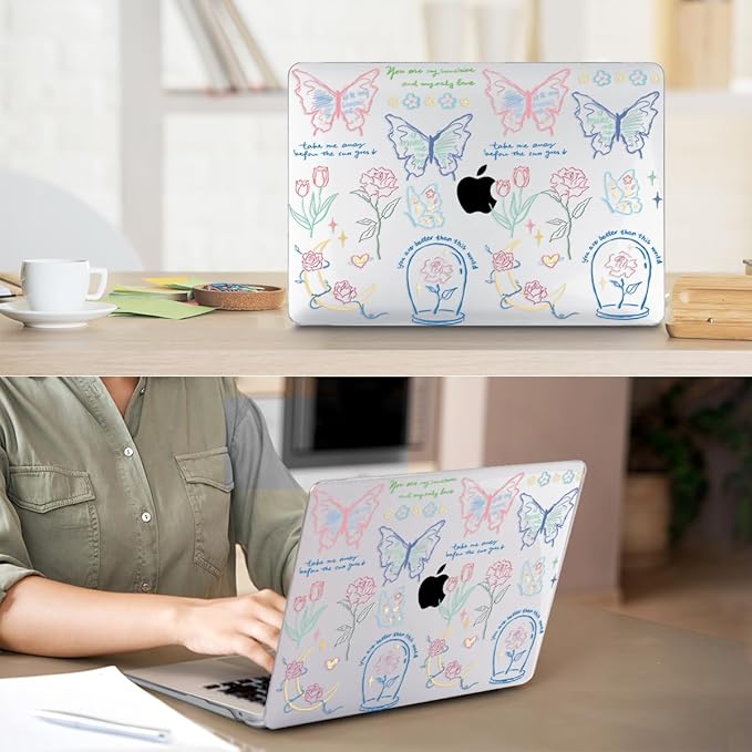 Compatible with MacBook Air 13 inch Case 2022 2021-2018 A2337 M1 A2179 A1932 Retina Display with Touch ID, Plastic Hard Shell Case +Keyboard Cover+Screen Protector+Webcam Cover, Line Flower