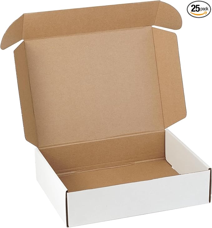 25 Pack 12"x9"x3" inch Small Shipping Boxes White Corrugated Cardboard Box for Small Business, Mailer, Shipping, and Packing