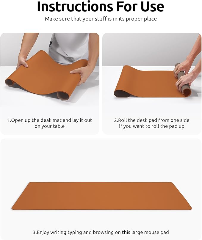 YSAGi Leather Desk Pad Protector, Office Desk Mat, Large Mouse Pad, Non-Slip PU Leather Desk Blotter, Laptop Desk Pad, Waterproof Desk Writing Pad for Office and Home (Brown, 31.5" x 15.8")