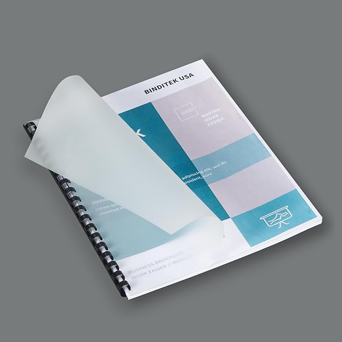 Binditek 50 Pack 20 Mil Frosted Polycover, Semi-Transparent Binding Covers, 8-1/2 x 11 Inches, Lightly Textured Sand Finish, Square Corners, Unpunched