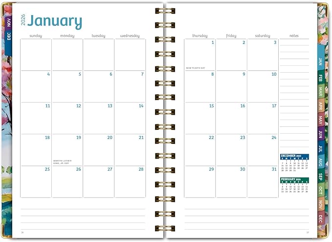 HARDCOVER 2026 Planner, 5.5"x8": 14 Months (November 2025 - December 2026), Daily Weekly Monthly Planner, Yearly Agenda, Bookmark, Pocket Folder and Sticky Note Set (Watercolor Tree)