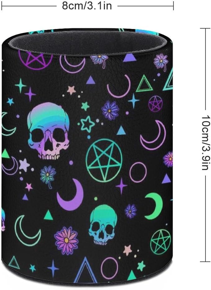 Magic Skull Pen Holder Pencil Organizer Cute Pencil Cup Desk Decor Makeup Brush Holder PU Multifunctional Office Suppliesfor Home Classroom School