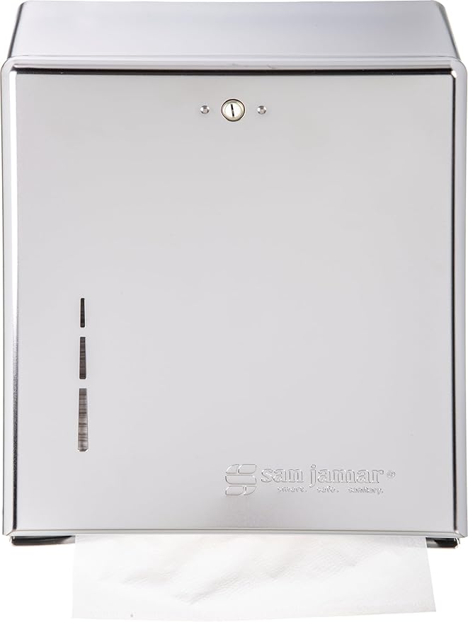San Jamar T1900XC C-Fold/Multifold Commercial Towel Dispenser, 500 Multifold / 300 C-Fold Towel Capacity, Chrome 14.8" x 11.4" x 4"