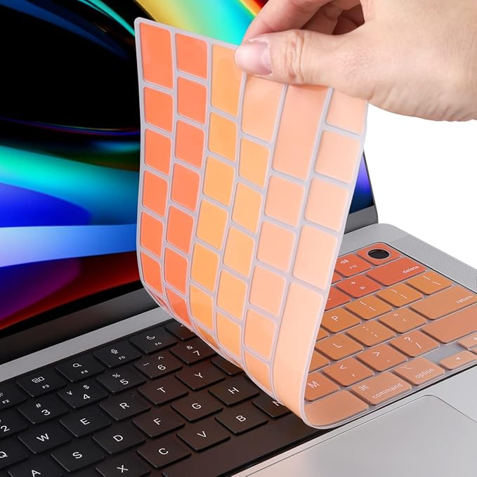 Batianda Premium Gradient Color Keyboard Cover for New MacBook Pro 14'' Pro 16'' 2024 2023 M4 M3 M2 M1 Pro/Max Chip & New MacBook Air 13 15 inch Soft-Touch Silicone Protective Skin, Orange