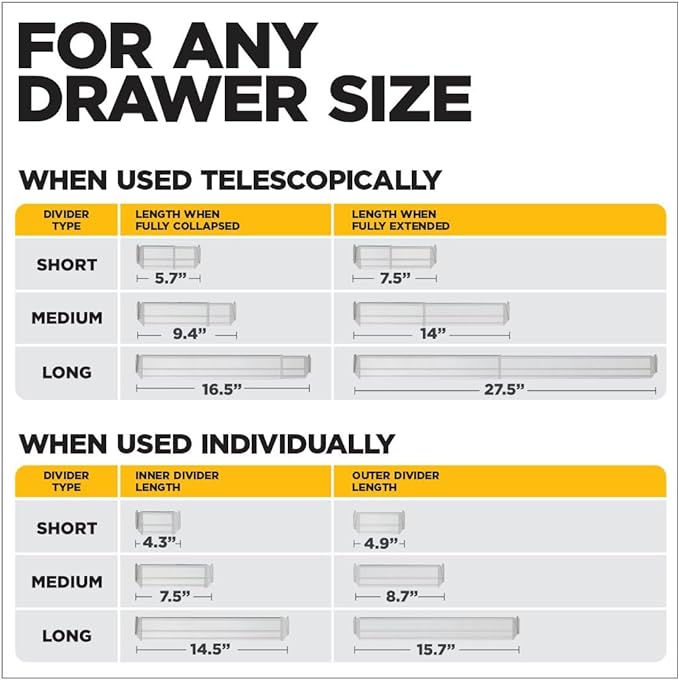 Practical Comfort FLEXIVIDER Aluminum Drawer Organizer - 9 Telescopic Dividers Set - Champagne